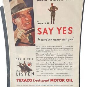 Vintage 1933 Texaco Motor Oil Crack Proof Ad Advertisment
